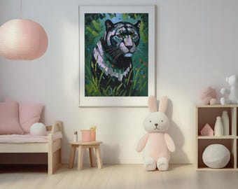 Vibrant Panther Wall Art Print: Colorful Jungle Illustration Baby Gift