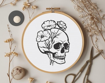 クロスステッチパターン • 初心者向け刺繍ゴシックスカル（PDFダウンロード）