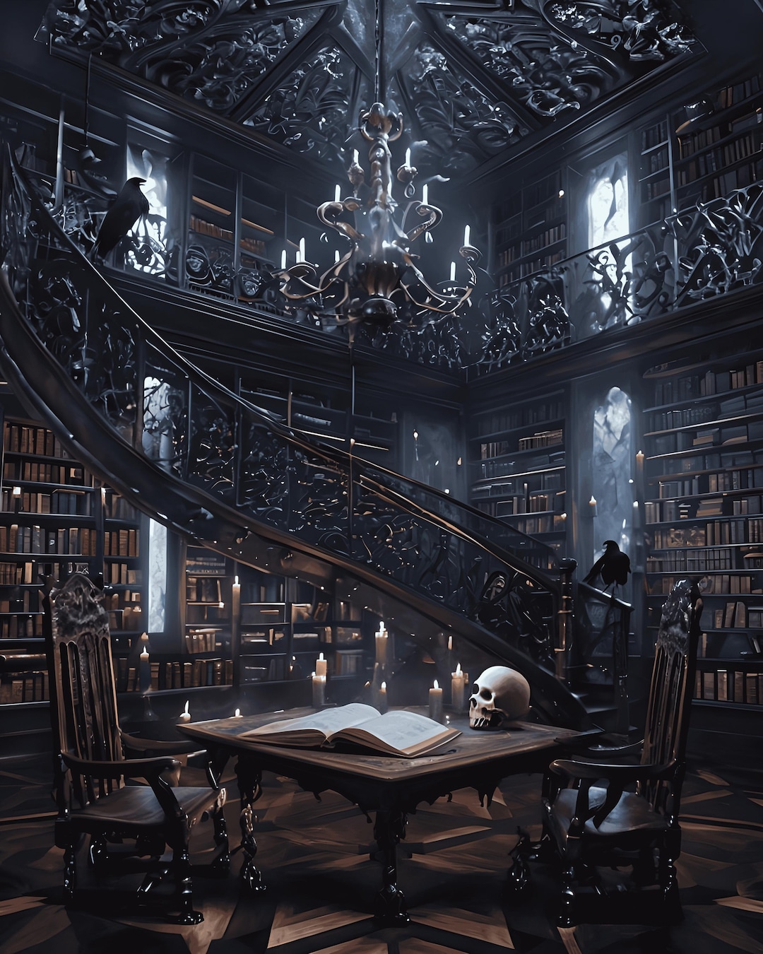 Gothic Library Art Print: Dark Academia Witchcore Decor (digital ...