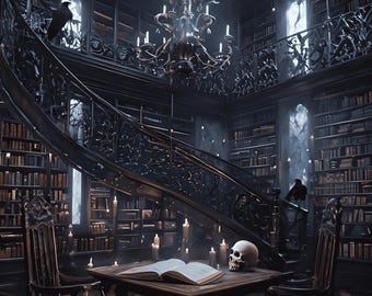 Gothic Library Art Print: Dark Academia Witchcore Decor (Digital Download)