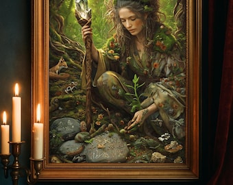 Earth Witch Digital Art Print – Nature Magic Witchy Wall Decor, Forest Mystic Digital Download
