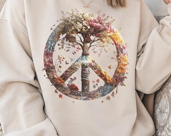 Boho Peace Sign Sweatshirt | Vintage Hippie Crew Neck