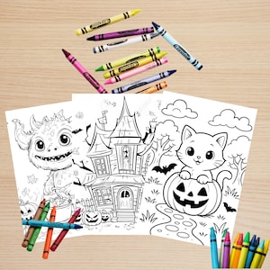 Halloween Coloring Pages Bundle | Printable Kids Activity | Cute Spooky Coloring Book PDF