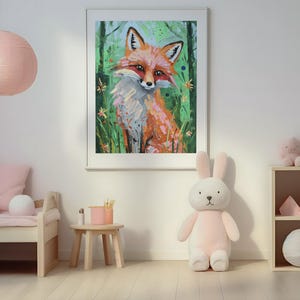 Impressão de arte impressionista de raposa: decoração colorida para berçário de vida selvagem