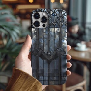 Gothic Stained Glass Bat Phone Case - Dark Academia, Haunted Mansion, Halloween Aesthetic