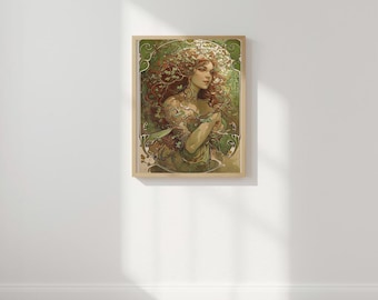 Art Nouveau Witch Print | Gothic Forest Illustration (Digital Download)