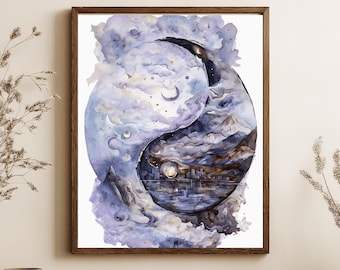 Yin Yang Watercolor Art Print | Dream and Reality