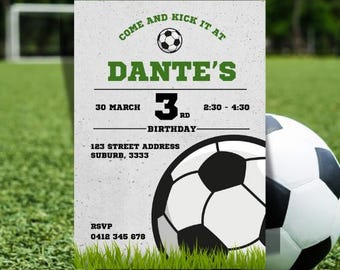 Soccer Birthday Invitation, Editable Soccer Party Invite, Sports Theme, Kids Football Birthday, Instant Download, Digital Canva Template