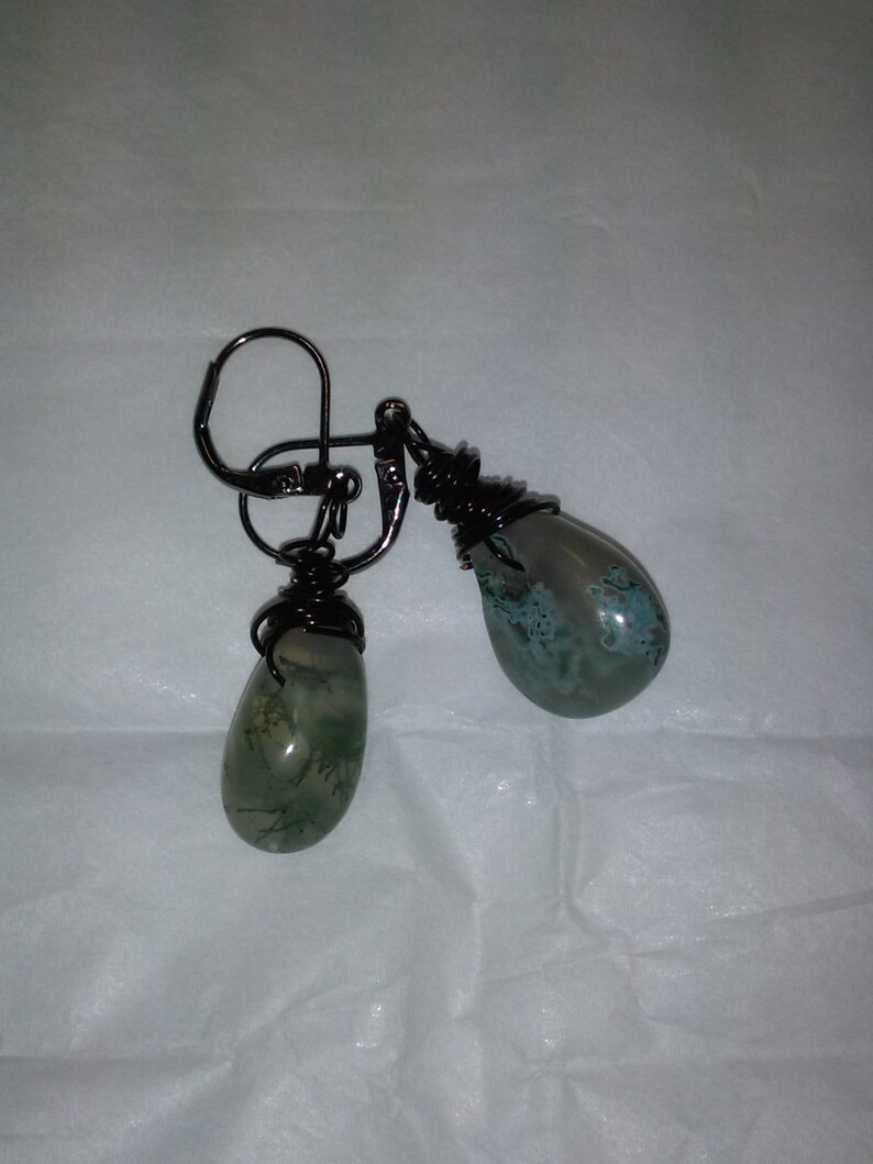 Natural Moss Agate Drop Earrings