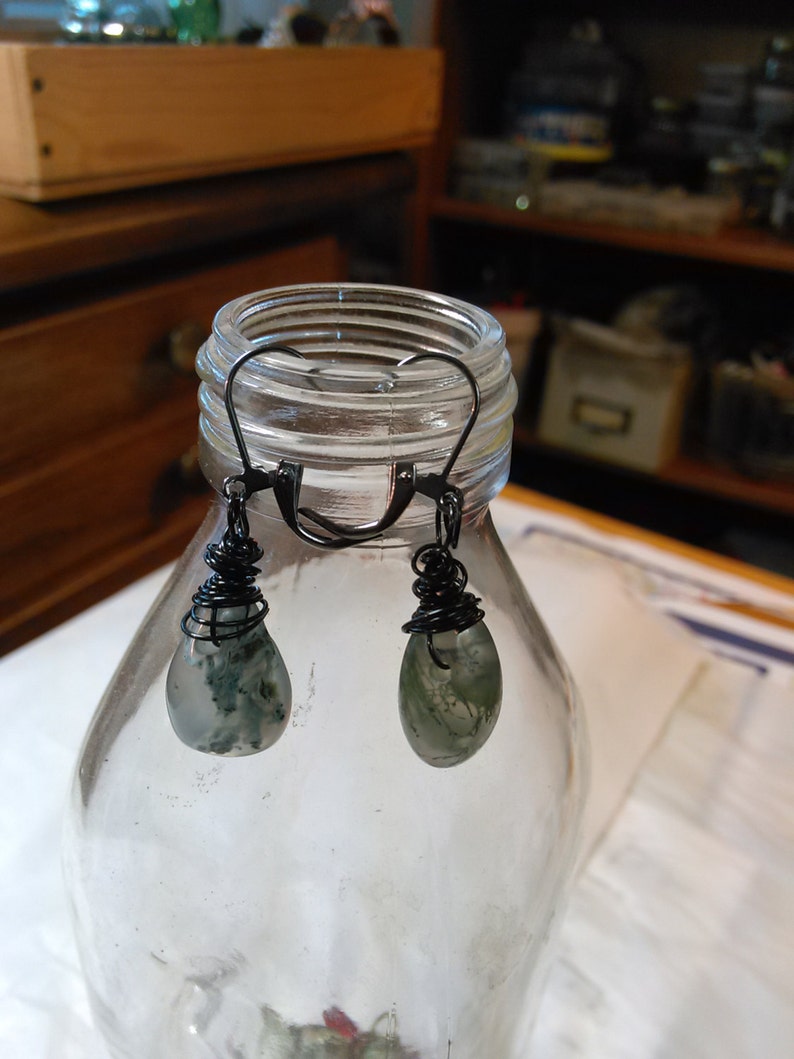 Natural Moss Agate Drop Earrings