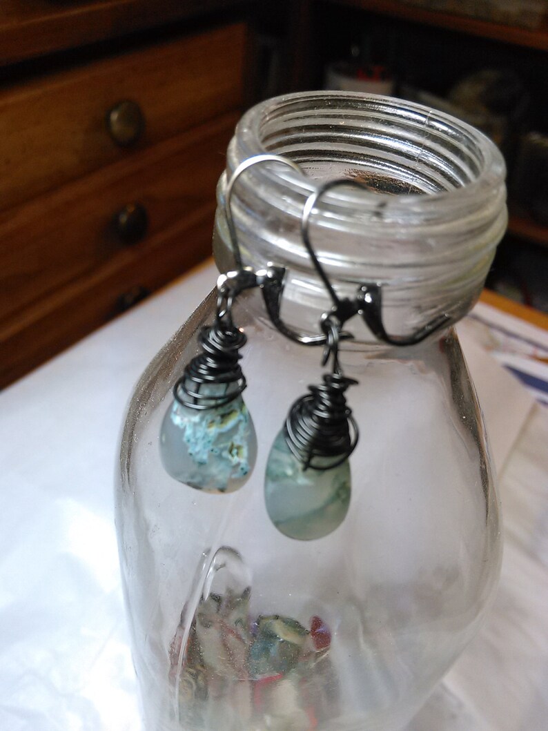 Natural Moss Agate Drop Earrings