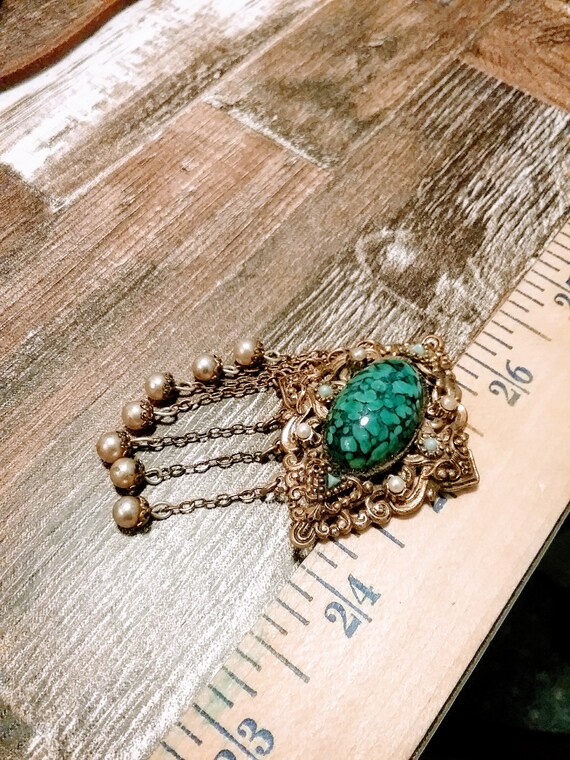 Vintage Costume Jewelry Brooch Pin Turquoise and … - image 5