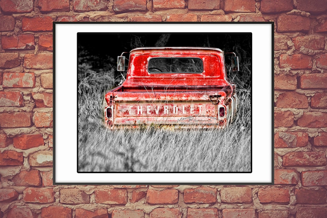 Red Farmhouse Truck With Black and White Background - Etsy