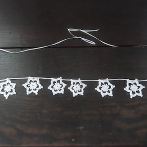 Snowflake Garland of Ten Small White Crocheted Snowflakes