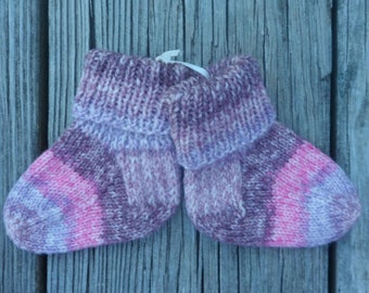 Tiny Pink and Lavender hand knit baby socks 3 months