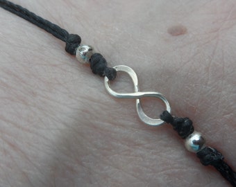 Black Sterling Silver 12mm Infinity Minimalist Knotting Cord Bracelet