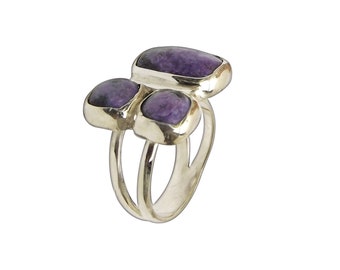 Charoite  and Sterling Silver Three Stone Ring, size 8-1/2  r85chth3480