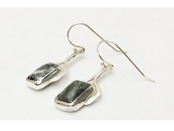 Seraphinite and Sterling Silver Dangle Earrings  esere3524