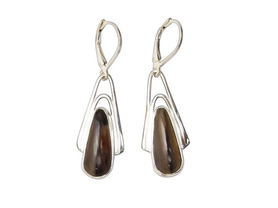 Montana Agate and Sterling Silver Dangle Earrings  emnte3519