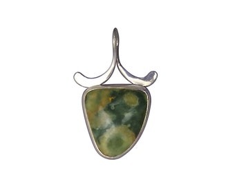 Rainforest Jasper Pendant Bezel Set in Sterling Silver pfrjf3583