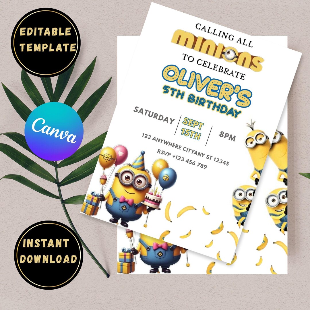 Editable and Printable Minions Birthday Party Invitation Template (5x7 ...