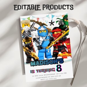 Editable Ninja Birthday party Invitation Template (5x7) Digital Downloadable Product