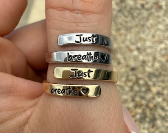 Just Breathe Ring: Inspirational Silver or Gold Mindfulness Jewelry