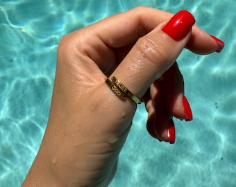 Gold 'Trust God' Ring: Stainless Steel Adjustable Christian Jewelry