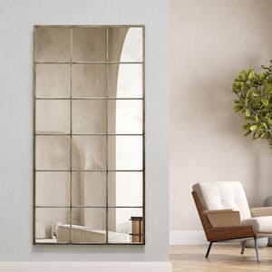 36x70" Industrial Grid Wall Mirror with Metal Frame, Modern Rectangular Mirror, HD Glass Pane Mirror for Living Room, Full Length Mirror