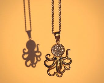 Gold Statement Pendant Necklace for Women, 18K Gold Plated Stainless Steel Chain with Crystal Accent