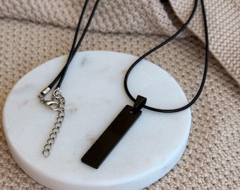Black Bar Pendant Necklace, Minimalist Cord Necklace Jewelry Gift, Modern Everyday Accessory