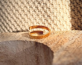 18K Gold Plated Minimalist Open Ring, Stainless Steel Adjustable Band