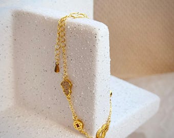 Gold Charm Bracelet 18K Gold Plated Stainless Steel Adjustable Chain Bracelet