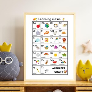 Póster de aprendizaje del alfabeto, arte mural educativo para niños, decoración de guardería, decoración de aula, regalos para niños, tabla del alfabeto