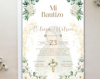Virgen de Guadalupe Baptism Invitation: Boho Floral Design (Digital Download 5x7) Spanish/English Invite