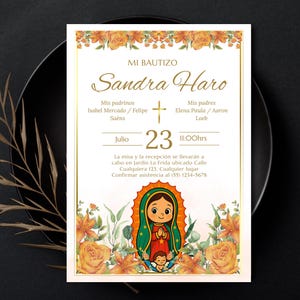 Virgen de Guadalupe Baptism Invitation: Editable Catholic Christening (Digital Download 5x7in Template)