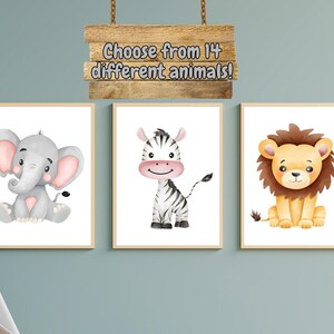 Kinderzimmer Wandkunst, Tierposter Kinderzimmer, Mattpapiertier ungerahmtes Plakat, Zootiere Wandkunst, Elefant Löwe Giraffe Zebra Plakat