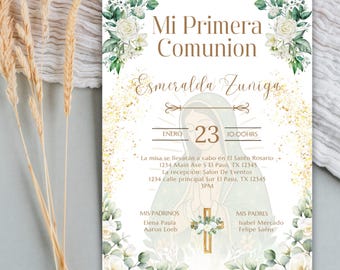 Primera Comunión Digital Invitation Virgen De Guadalupe, First Communion Editable Invite Religious Template