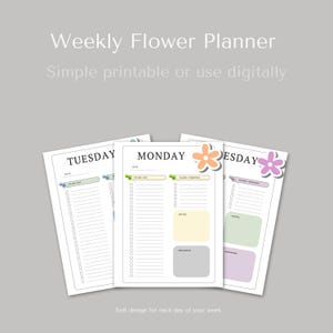 Planificador semanal estético/Diseño floral/Imprimible sin fecha/Estilo coreano/PDF A4 y carta estadounidense