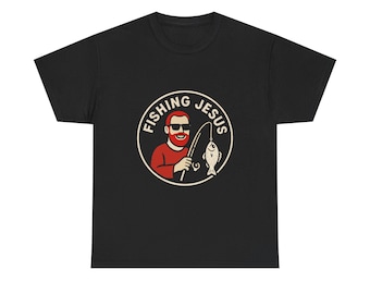 Fishing Jesus Unisex Heavy Cotton Tee, Fun Fisherman Shirt, Christian Apparel, Gift for Anglers, Casual Summer Wear, Outdoor Fun