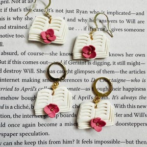 Open Book Flower Earrings - Polymer Clay Earrings, Handmade Jewelry, Gift for Women and Girls, Gift for Book Lovers, Gift for Readers