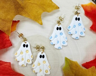 Halloween Floral Ghost Earrings: Handmade Polymer Clay Fall Jewelry