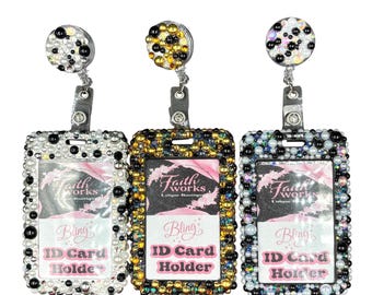 Bling Pearl Fashion Work-naambadge ID-kaarthouder en intrekbare clip (veelkleurig goud-zilver) Set van 3