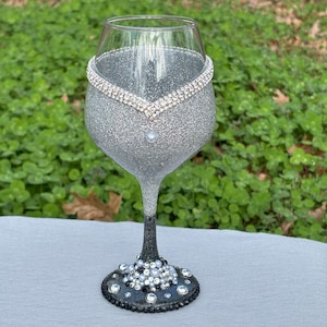 Elegant Ombre Bling Sparkle Formal Party Champagne Drinking Glass 16oz Silver