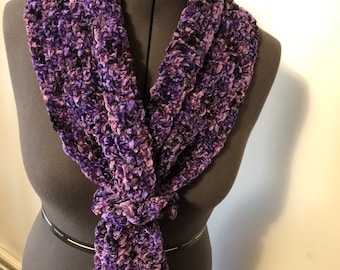 Crochet velvet scarf,  52 x 7, Potent purple