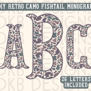 Retro Camo fishtail monogram | DIY | 26 letters included | PNG | Sublimation | DTF