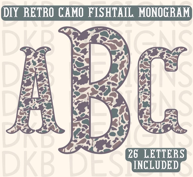 Retro Camo Fishtail Monogram | DIY | 26 Letters Included | PNG ...