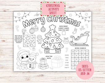 Napperon d'activités de Noël, coloriage de Noël, activité à imprimer pour enfants, tapis d'activités pour les fêtes, activités de Noël amusantes pour la classe