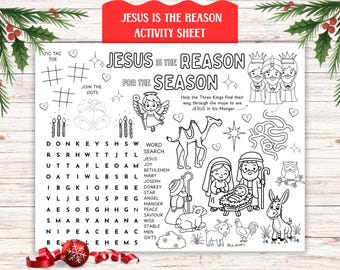 Jésus est la raison de la saison Nativité de Noël Nativité, Bible pour enfants, école du dimanche à colorier et casse-tête à imprimer