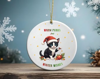 Ceramic Christmas Cat Lovers Warm Purrs and Winter Wishes Xmas Ornament Decoration